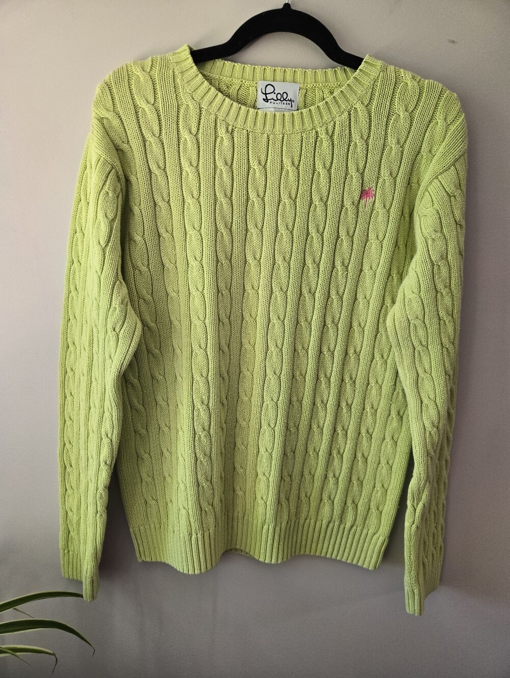 Lilly Pulitzer Cable Knit Palm Tree Logo Sweater xl